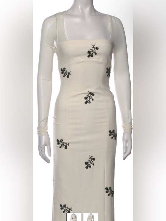 cinq a sept Dresses & Skirts - cinq a sept Cream Long-Sleeve Fitted Dress with Black Floral Appliqué sheer 4